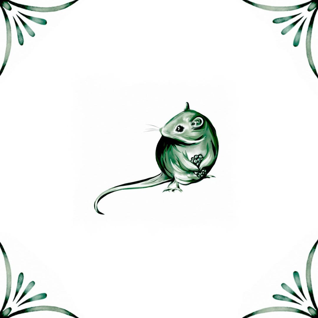Delft Green Ceramic Tile- Mouse With Berry︱bathroom Tile, Splashback ...