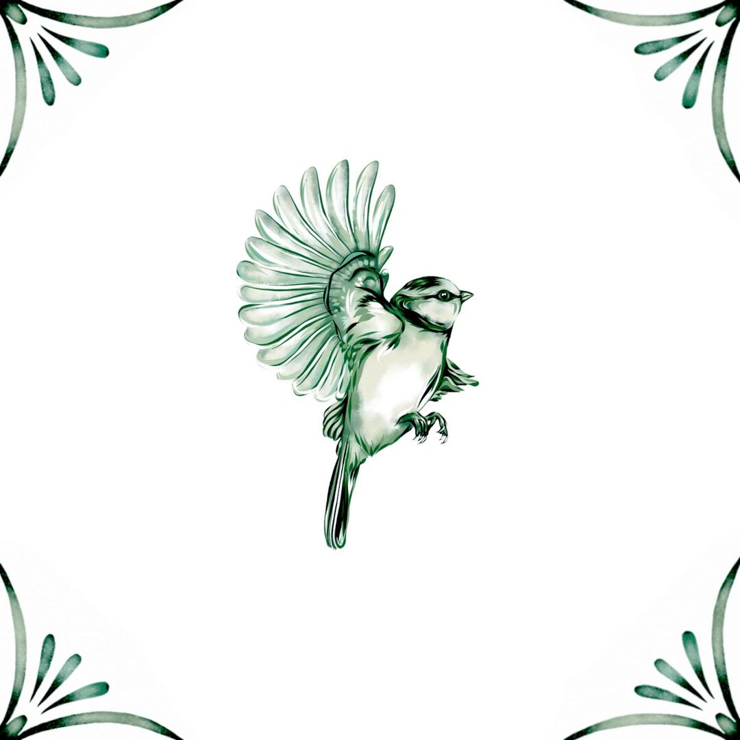 Delft Green Ceramic Tile- Blue Tit︱bathroom Tile, Splashback, Kitchen ...