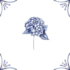 Delft Blue Ceramic Tile- Hydrangea︱Bathroom Tile, Splashback, Kitchen Tiles, Modern Dutch Style