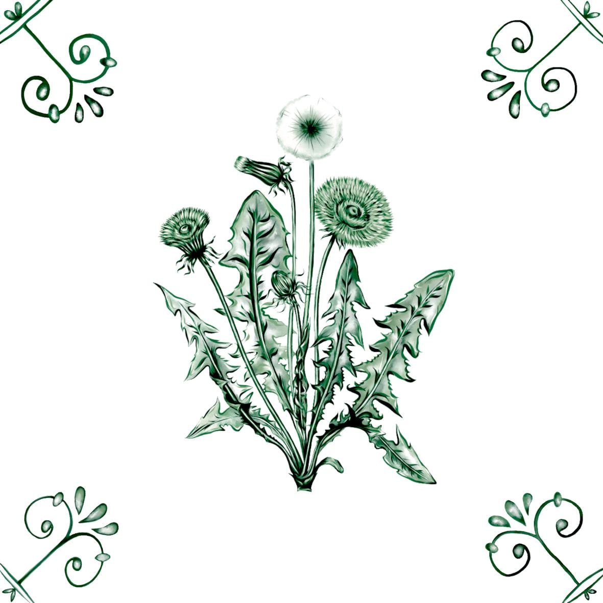 Delft Green Ceramic Tile- Dandelion︱bathroom Tile, Splashback, Kitchen ...