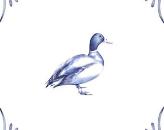Delft Blue Ceramic Tile- Mallard Duck︱Bathroom Tile, Splashback, Kitchen Tiles, Modern Dutch Style