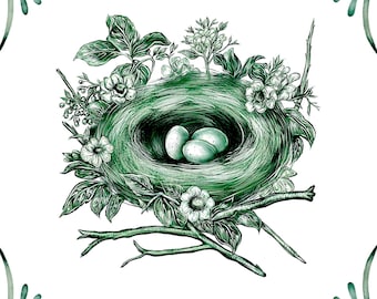 Delftgrönt keramiskt kakel - Bo med ägg︱Stänkskydd, Kökskakel, Modern holländsk stil