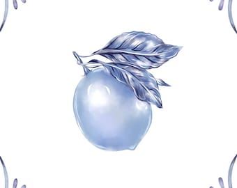 Delft Blue Ceramic Tile- Lemon︱Bathroom Tile, Splashback, Kitchen Tiles, Modern Dutch Style