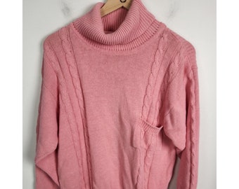 Vtg. Express Women's Sz. M Cable Knit Turtle Neck Pink Sweater