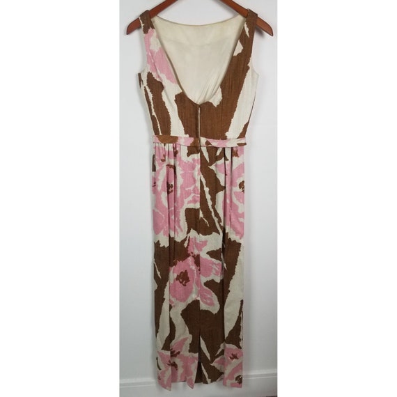 Vtg. 60's Women's Sz. XS Floral Pink & Brown Line… - image 4