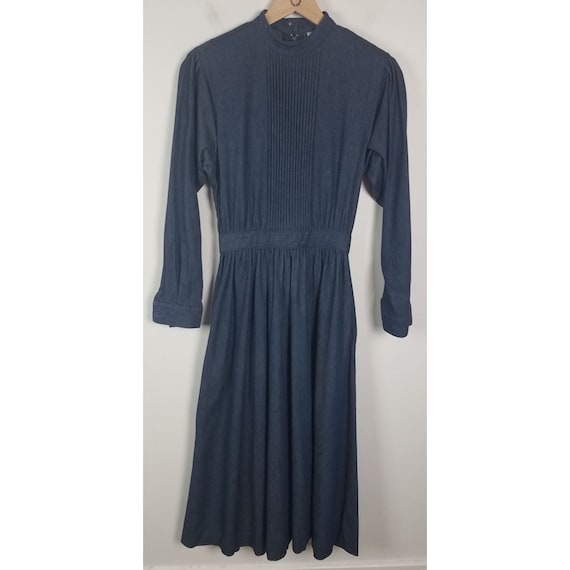 Vtg. J.G. Hook Women's Sz. 4 Chambray Modest Long Sleeve Pleated Top Maxi Dress