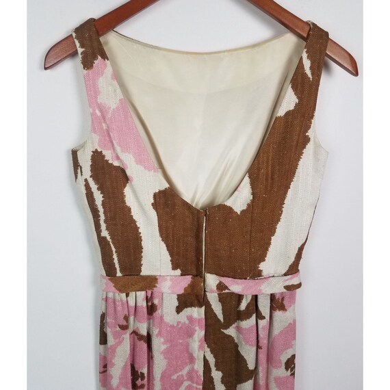 Vtg. 60's Women's Sz. XS Floral Pink & Brown Line… - image 5