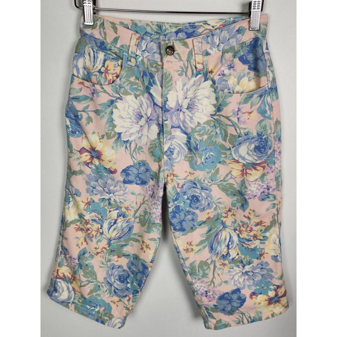 Vtg. Zena Sz. S Floral Knee Length Denim High Rise Shorts - Etsy