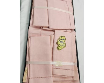 Vtg. Webb's Irish Linens Table Cloth 54x70 & 6 Napkins In Pink NWT