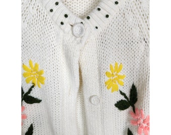 カーディガン made in England flower cardigan. Floral Embroidered Bobble Cardigan with Recycled Polyester