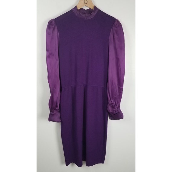 st john purple dress Vintage St. John by Marie Gray Sz. 6 Purple Long Sleeve Mid Length Knit  Puff Sleeve Dress