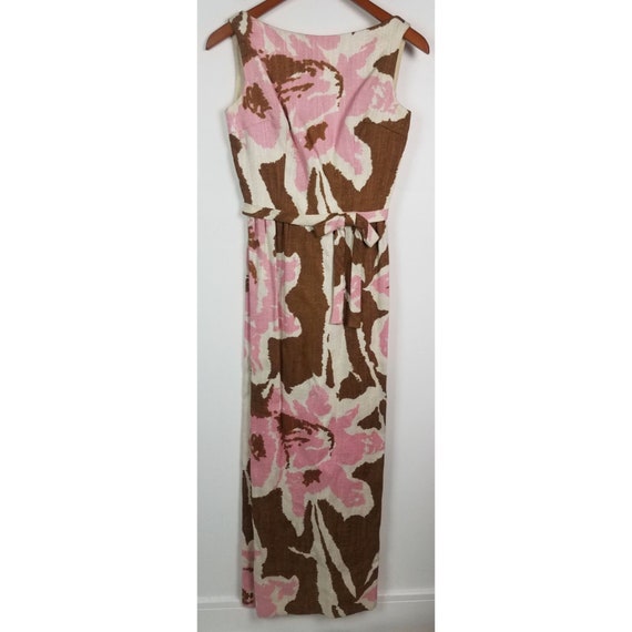 Vtg. 60's Women's Sz. XS Floral Pink & Brown Line… - image 1