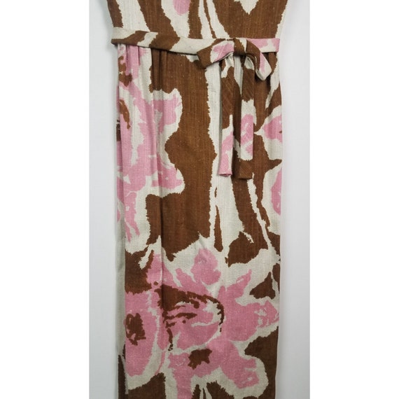 Vtg. 60's Women's Sz. XS Floral Pink & Brown Line… - image 3