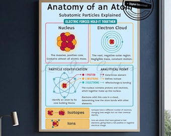 Anatomy of an Atom Infographic Poster | High School Chemistry Classroom Decor | Science Teacher Gift | Subatomic Particles STEM Print