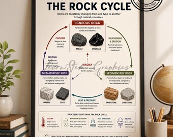 Rock Cycle Poster Printable, Geology Classroom Decor, Earth Science Anchor Chart, Homeschool Printable, Educational Wall Art PDF