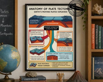 Plate Tectonics Educational Poster, Earth Science STEM Wall Art, Tectonic Plate Boundary Infographic, Digital Download