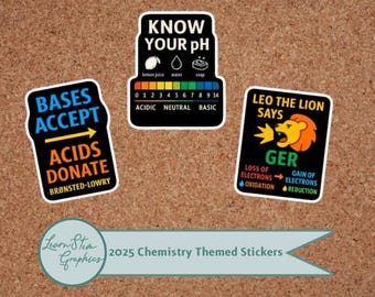 Chemistry Education Sticker Set – pH Scale, Acid-Base Theory, Oxidation & Reduction | Fun Science Classroom Decor