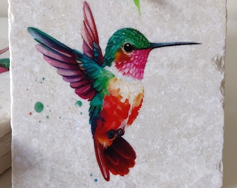 Hummingbird Marble Coasters, Rustic Drink Coasters