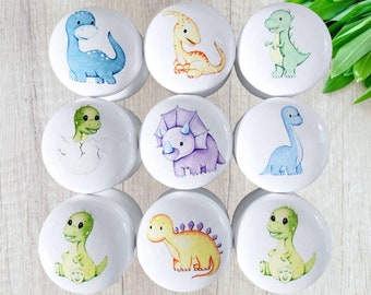 Dinosaur Drawer Knobs, Watercolour Dinosaurs. Dinosaur theme bedroom, Furniture accessories Drawer knobs. Dinosaur kids room
