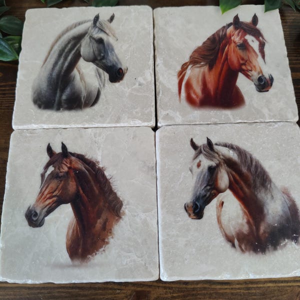 Horse Marble Coasters: Equine Drink Coasters, Equestrian Drinks Table Mats, Pets, Ponies. Furniture Protectors, Horse Coasters