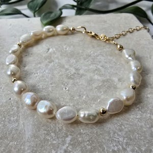 Freshwater Pearl Nugget Bracelet: 14K Gold or Sterling Silver, June Birthstone