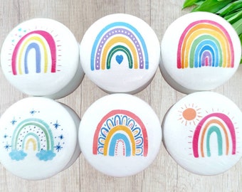 Regenboogladeknoppen, regenboogdecor kinderkamer, kindermeubels, regenboogslaapkamer
