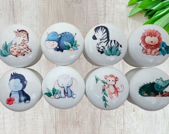 Safari Animal Wooden Drawer Knobs, Nursery Decor, Safari Bedroom