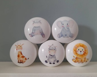 サファリ動物の引き出しノブ、子供部屋や保育園の寝室の装飾、家具の引き出しノブハンドル、かわいいサファリテーマの装飾、引き出しノブ、