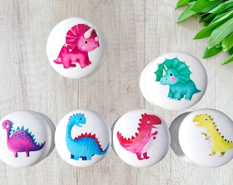Kleurrijke dinosaurusladeknoppen, kinderkamerinrichting, dinosaurusgrepen