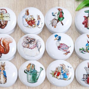 Tiradores de cajón de Peter Rabbit, decoración infantil, tiradores de muebles de Beatrix Potter