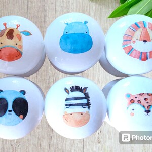 Safari Animal Faces Drawer Knobs, Kids and Nursery Bedroom Decor, Furniture Drawer Knobs Handles, Cute Safari Theme Decor, Jungle Theme Room