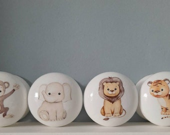 サファリ動物の引き出しノブ、子供部屋や保育園の寝室の装飾、家具の引き出しノブハンドル、かわいいサファリテーマの装飾、引き出しノブ、ジャングル