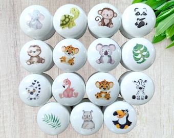 Ladeknoppen safaridieren, babysafari-grepen, kinderkamerdecoratie, kleerkastgrepen, kinderladeknoppen, ladeknoppen, jungle-grepen