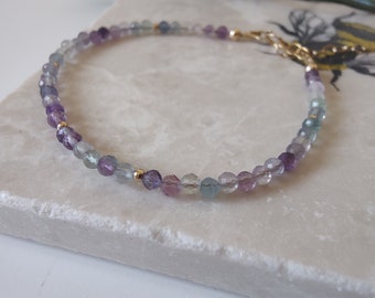 Fluorite Gemstone Bracelet, Stacking Bracelet, 14K Gold Or 925 Sterling Silver, High grade AAA Genuine Gemstone Bracelet. Fluorite Gift idea