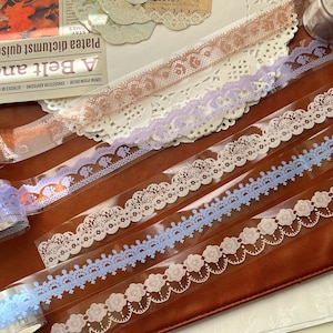 Taśma koronkowa przezroczysta PET, taśma koronkowa retro do scrapbookingu, kolażu, dzienników Bullet, rękodzieła, tworzenia kartek, projektów dekoracyjnych