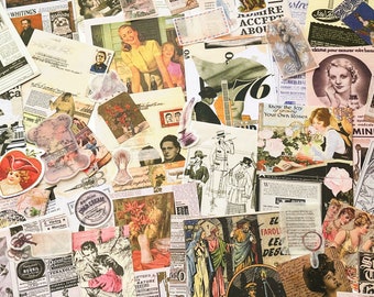 May include: A collage of vintage paper ephemera with images of people, flowers, and text. The paper is in various shades of brown, white, and cream. The text includes the words "Know the joy of your own roses" and "Sunday Times".