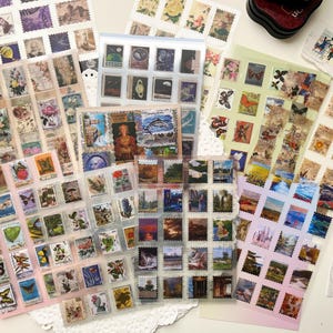 8 Sheets Retro Style Stamp Stickers For Scrapbooking Collage Journaling, Page Decoration, Making Card, Packaging Decoration, Seal Sticker