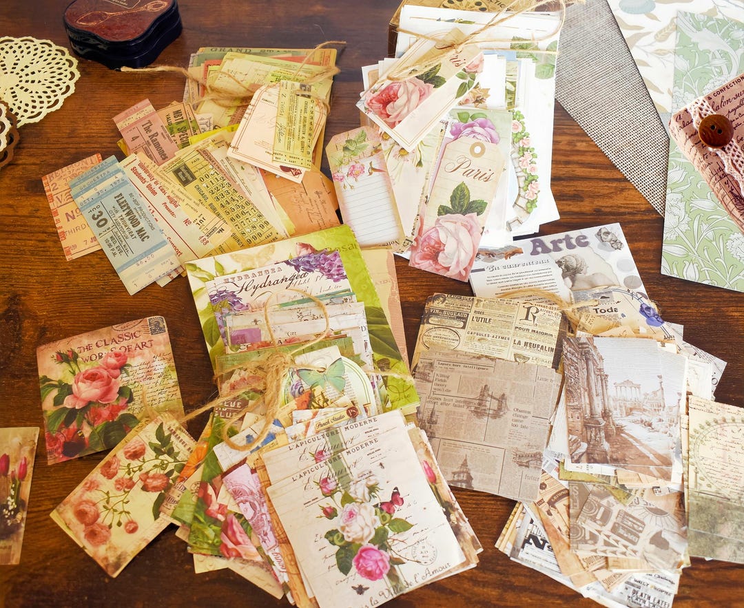 100 Pieces Mini Junk Journal Pack for Scrapbooking Collage Ephemera ...