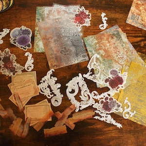 Lot de 76 carnets de bord de style baroque, lot de matériaux de décoration rétro, papier de scrapbooking, papier éphémère, fournitures de collage, autocollants