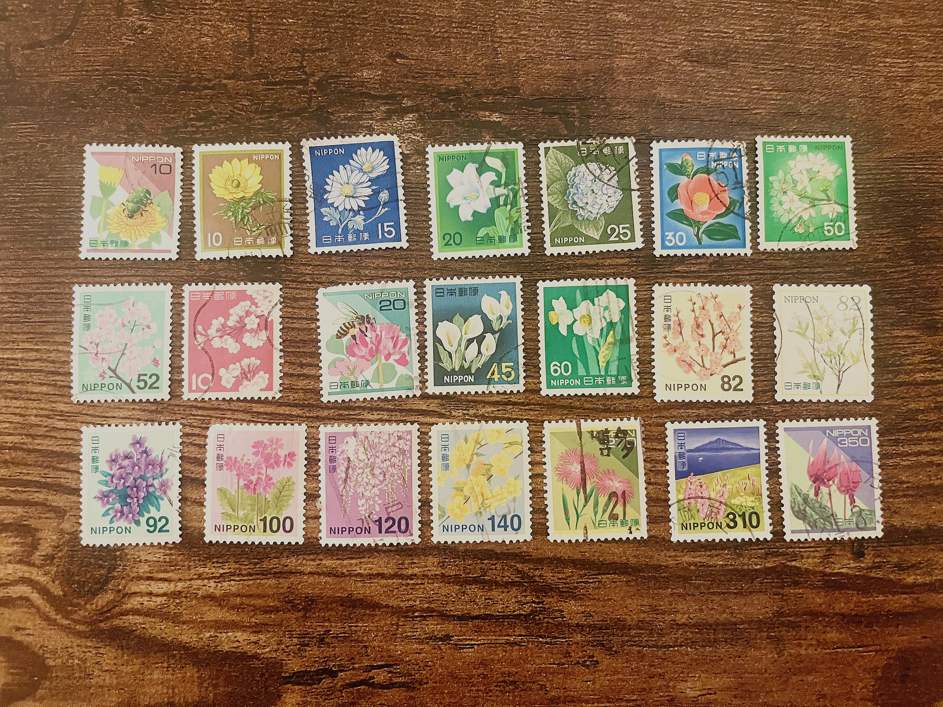 Free Shipping, 12 Japanese Flowers Used Postage Stamps