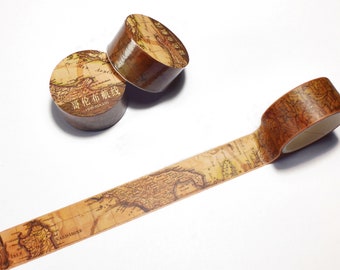 Coffee-stained Effect Retro Map Washi Tape, Vintage Inspired Washi Tape For Scrapbooking Junk Journal Wrapping Crafting, Tea-dye Effect Tape