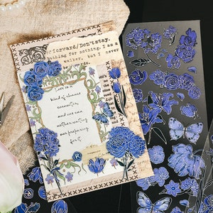 Mountain Flowers Silverfolie PET-remsor klistermärkesark set, glänsande genomskinliga klistermärken för scrapbooking skräpjournalplanerare blandade tekniker bild 4