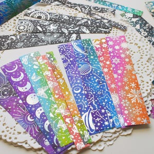 Sterren thema strip stickerspakket, sterrennacht, vlinder, sneeuwvlokken voor scrapbooking collage journaling kaart maken creatieve projecten