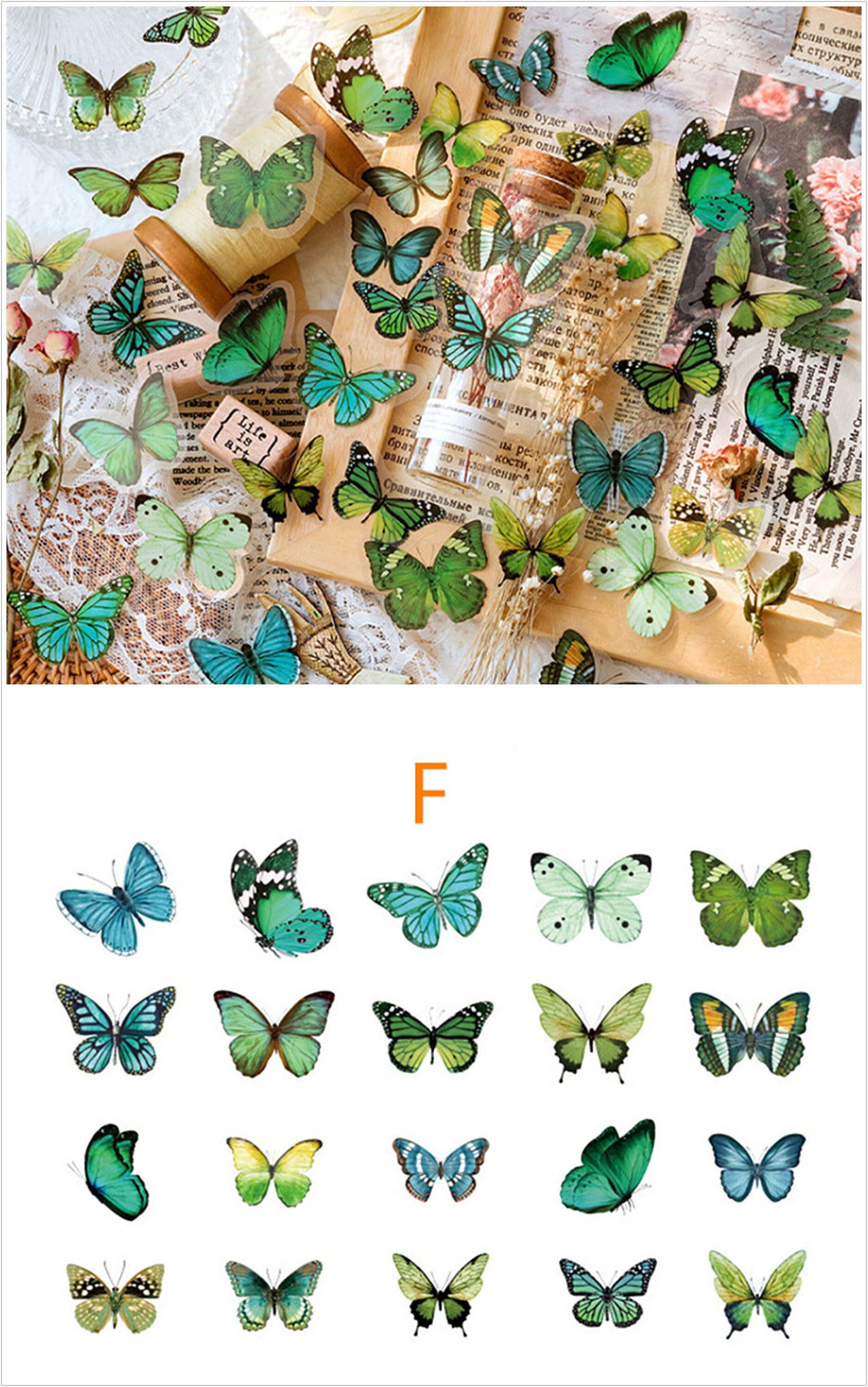 Butterfly Stickers Set, Clear PET Stickers, Vintage Stickers ...