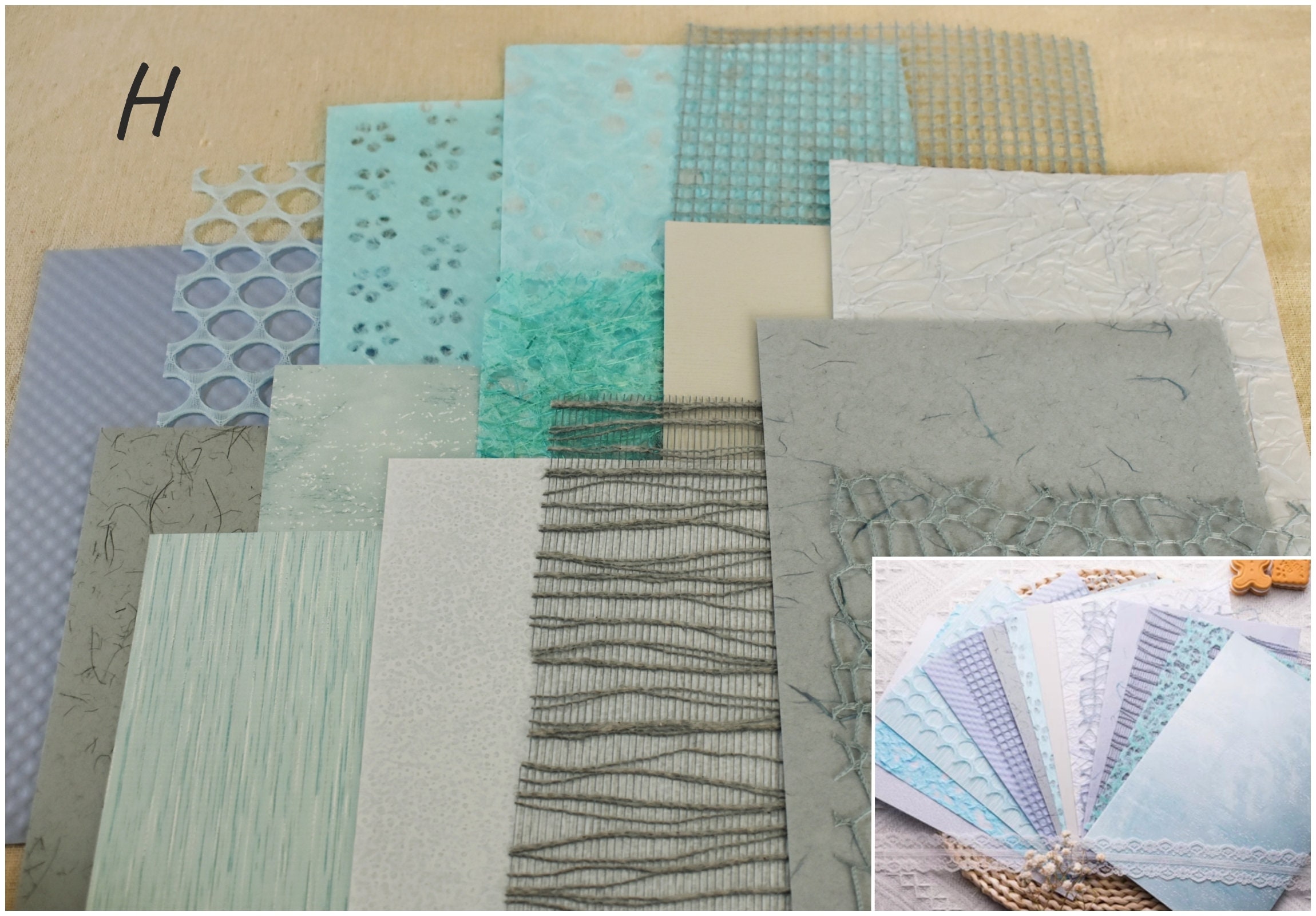 15 Sheets Multi-colored Textured Paper and Mesh Mixed Pack ...