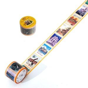 Travel Stamp Washi Tape, Junk Journal Supplies, World landscape Masking Tape, Collage Tape, Scrapbooking Tape, Retro Seal Stickers