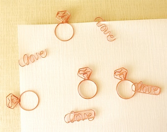 Diamond Ring Shape Rose Gold Paper Clips, Love Shape Paper Clips, Planner Accessories, Desk Organization, Wedding Supplies, Office Supplies