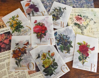 Butterflies And Floral Mixed PET Sticker Pack, Multicolored Butterflies Floral Stickers For Collage Junk Journal Scrapbooking Paper Crafts