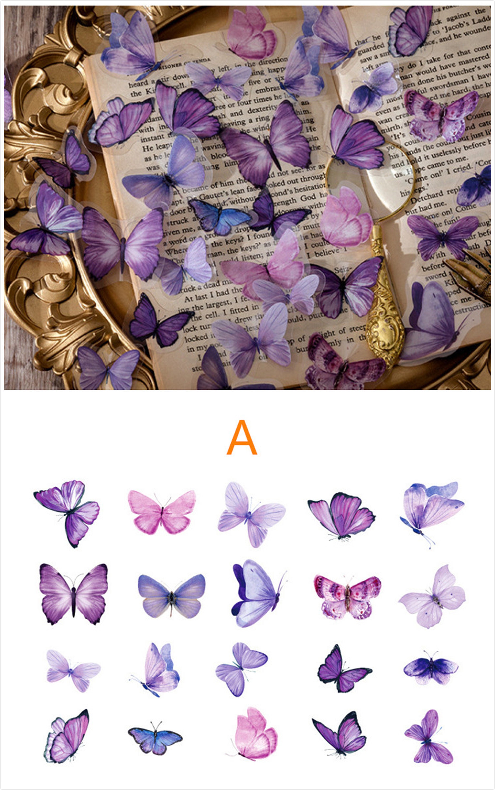 Butterfly Stickers Set, Clear PET Stickers, Vintage Stickers ...