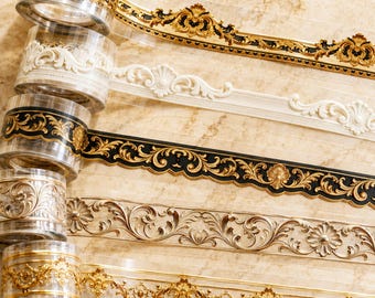 Vintage Europese decoratieve PET-tape, barokke bloemenrandtape, decoratieve versiering voor junk journals, scrapbooking en doe-het-zelf collages.